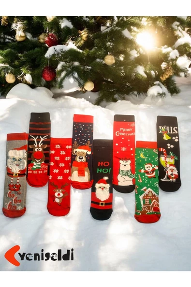 Yenigeldi 2 Adet Yılbaşı Çorabı Yıkanmış Renkli Desenli Noel Baba Ve Kış Temalı Çorap ürün görseli 1