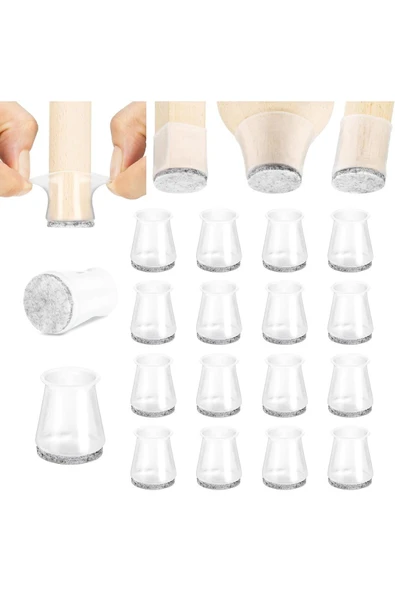 Yenigeldi 8 Adet ( 3cm-3,5cm ) Yarı Saydam Silikon Keçeli Sandalye Susturucu Sandalye Pabucu ürün görseli 1
