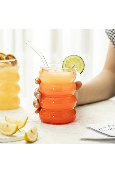 Yenigeldi Ripple Boğumlu Bardak Isıya Dayanıklı Borosilikat Kahve Çay Bubble Tea Viski Bardağı ürün görseli 1