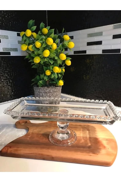 Yenigeldi 30*13 Cm Ayaklı Boncuklu Dikdörtgen Sunumluk Çikolata Kurabiye Pasta Standı ürün görseli 1