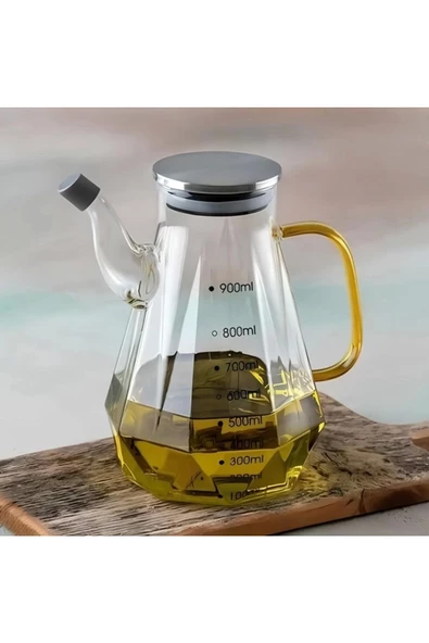 Yenigeldi 1 Adet Renkli Saplı Metal Kapaklı Ölçülü Cam Sirkelik, Yağlık 900 ml ürün görseli 1