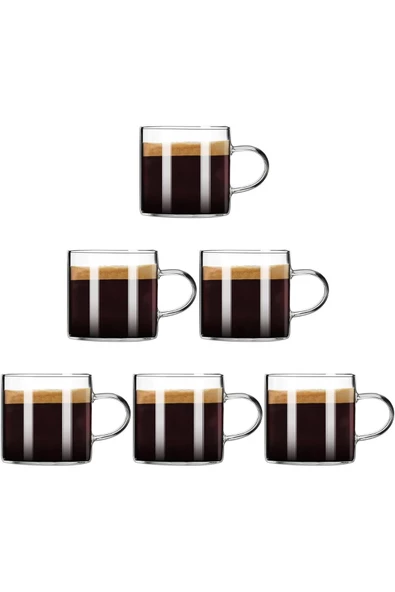 Yenigeldi 6 Adet Renkli Saplı Espresso Fincan Isıya Dayanıklı Borosilikat Bardak Kulplu Kahve Çay (130ml) ürün görseli 1