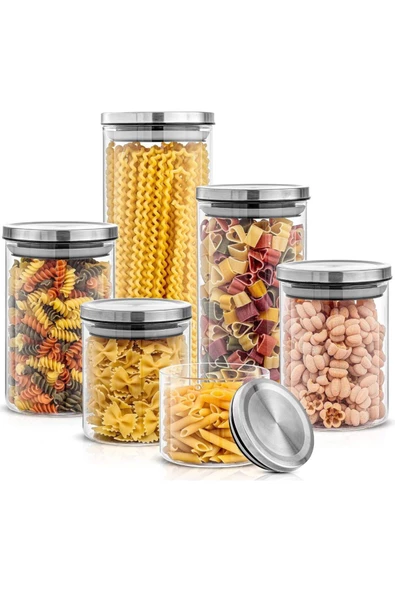 Yenigeldi 1 Adet  Çelik Kapaklı  Un, Şeker, Kahve ,Bakliyat Vs  Hava Geçirmez Cam Saklama Kavanoz (21cm*10cm) ürün görseli 1