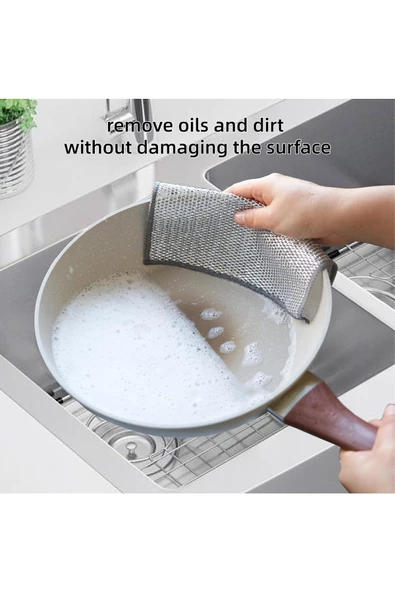 Yenigeldi 3 Adet Çift Katlı Çok Amaçlı Mucize Mikrofiber Inox Bez Telli Bulaşık Bezi , Mutfak Banyo Bezi ürün görseli 1