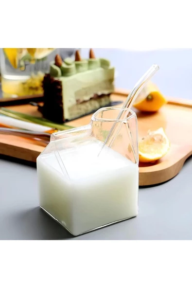 Yenigeldi 1 Adet Isıya Dayanıklı Sunumluk Kokteyl Süt Kutusu Şeklinde Borosilikat Cam Bardak ürün görseli 1