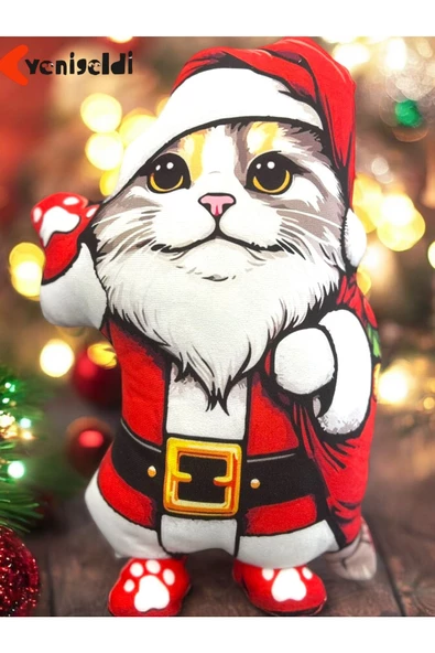 Yenigeldi 1 Adet 40 cm Noel Baba Kedi Yılbaşı Yastık Yılbaşı Süsü ürün görseli 1