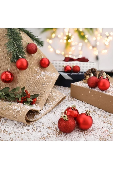 Yenigeldi 12 Adet Kırmızı 4 Cm Yılbaşı Topu , Noel Topu ,çam Ağacı Topu , Süs Topu ürün görseli 1