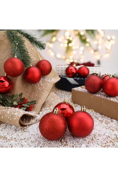 Yenigeldi 12'li Kırmızı 6 Cm Yılbaşı Topu, 12'li Noel Topu, 12'li Çam Ağacı Topu, 12 Süs Topu ürün görseli 1
