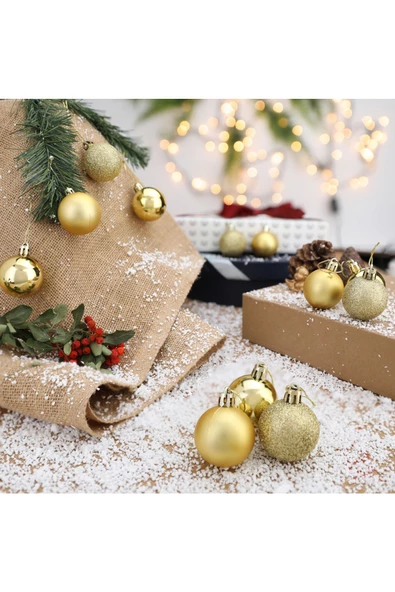 Yenigeldi 12'li Gold 4 Cm Yılbaşı Topu, Noel Topu,çam Ağacı Topu, Süs Topu ürün görseli 1