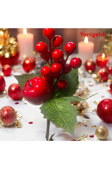 Yenigeldi 1 Adet 20 Cm ,büyük Meyveli Mini Kokina Ve Yapraklı Yılbaşı Süsü Süs Dekorasyon T1111 ürün görseli 1