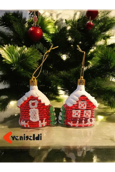 Yenigeldi 2 Adet 8.5 Cm Yılbaşı Dağ Evi Dilek Ev Çam Ağacı Süsü Parti Yılbaşı Süslemeleri T30-2 ürün görseli 1