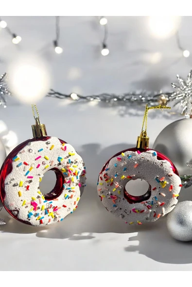 Yenigeldi Donut yılbaşı Süsü Seti Yılbaşı Ağacı Tatlı Süsleri Yılbaşı Dekoratif Asılı Süsler Ağaç Dekorasyonu ürün görseli 1