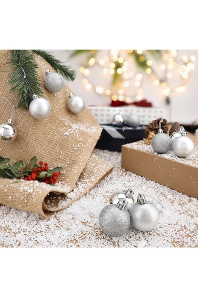 Yenigeldi 12'li Gümüş 3,5 Cm Yılbaşı Topu, Noel Topu, Çam Ağacı Topu, Süs Topu ürün görseli 1
