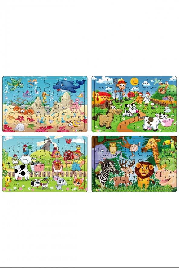 Yeni 4 Adet  24 Parçalı Ahşap Puzzle Yapboz Seti, Çiftliğim, Okyanus Canl., Vahşi Hayv., Çiftliğim 2 ürün görseli 1