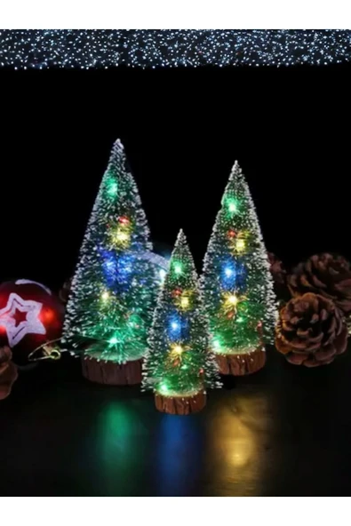 Yenigeldi 15-18 Cm Kendinden Işıklı Işıklı Masaüstü Yılbaşı Ağacı Çok Renkli Led Işıklar Ahşap Tabanlı ürün görseli 1