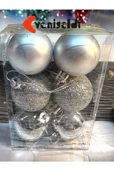 Yenigeldi 6 Adet Gümüş Renk 5 Cm Yılbaşı Topu , Noel Topu , Çam Ağacı Topu , Süs Topu T-48 ürün görseli 1