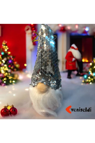 Yenigeldi 1 Adet 16 Cm Payetli Sakallı Yılbaşı Şans Cücesi Yılbaşı Süsü Ağaç Araba Süsü T81 ürün görseli 1
