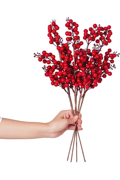 Yenigeldi 4 Adet El Yapımı  Kokina Red Berry Yılbaşı Süs ,   Ev Parti Kış Noel Yılbaşı Süsü t107 ürün görseli 1