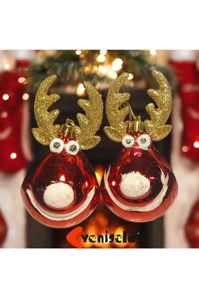 Yenigeldi 2 Adet (12 CM) Geyik Şeklinde Yılbaşı Ağacı Süsü - (Parlak Altın Boynuzlu) T-322 ürün görseli 1
