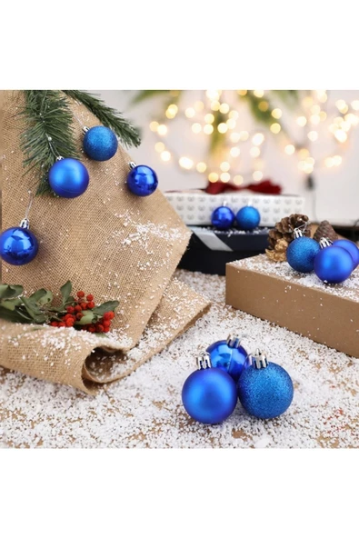 Yenigeldi 12'li Mavi 4 Cm Yılbaşı Topu, Noel Topu, Çam Ağacı Topu, Süs Topu ürün görseli 1