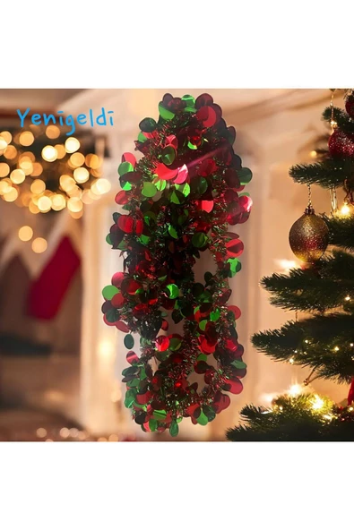 Yenigeldi 1 Adet 1.7m Pullu Yılbaşı Püskül Metalik Noel Ağacı Parlak Çelenk Süslemeleri (kırmızı Yeşil ) ürün görseli 1