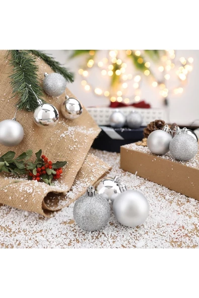 Yenigeldi 12'li Gümüş 5 Cm Yılbaşı Topu, Noel Topu, Çam Ağacı Topu,süs Topu ürün görseli 1
