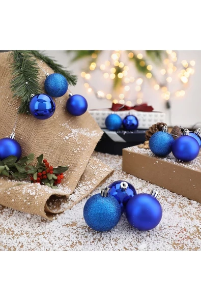 Yenigeldi 12'li Mavi 5 Cm Yılbaşı Topu, Noel Topu, Çam Ağacı Topu, Süs Topu ürün görseli 1