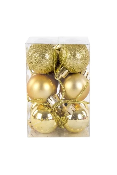 Yenigeldi 12'li Gold 3 Cm Yılbaşı Topu, Noel Topu, Çam Ağacı Topu, Süs Topu ürün görseli 1