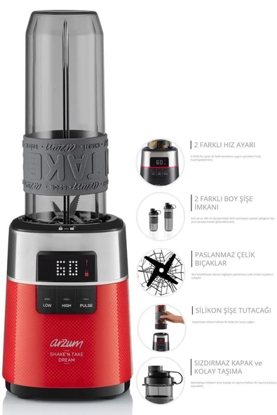 Arzum AR1148-K Shake'n Take Dream Kırmızı 500 W Kişisel Smoothie Blender ürün görseli 1