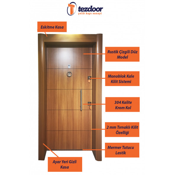 TEZ-2660 ABD Eskitme Kasalı Düz Model Daire Giriş Kapısı, Çelik Kapı - Resim 6