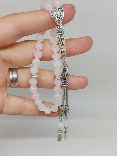 Pembe Kuvars Taşı 33lük Tesbih 6mm (1254) - Resim 5