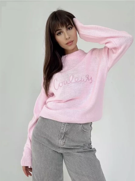 Trend Kadın Yeni Sezon Kadın Bisiklet Yaka Spor Oversize Triko ürün görseli 1