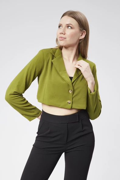 VıoShıne Kadın Scuba Kumaş Crop Ceket ürün görseli 1