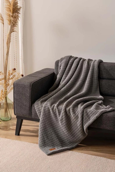 Rivaİstanbul Wellsoft Tek Kişilik Kareli Battaniye - Peluş Tv Battaniyesi 100x170 cm Gri ürün görseli 1