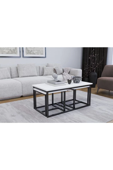 AYMOBSAN Luxor Orta Sehpa , Zigon Sehpa , Metal Ayak Masa , 3 Lü Zigon ürün görseli 1