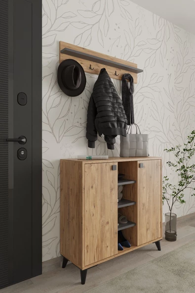 AYMOBSAN Akasya 2 Kapaklı Ayakkabılık, Vestiyer, Portmanto, Askılık, 90 cm ürün görseli 1