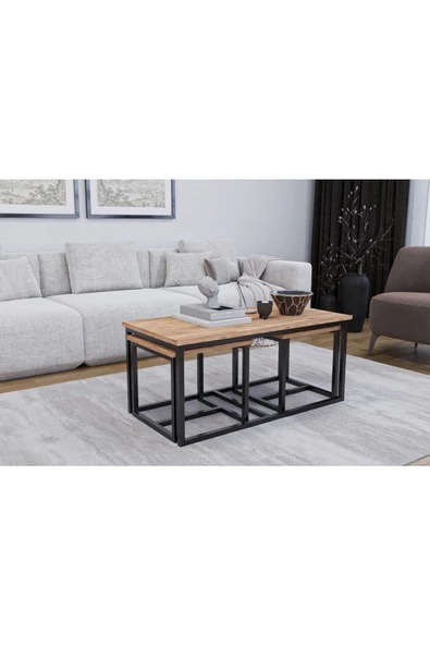 AYMOBSAN Luxor Orta Sehpa , Zigon Sehpa , Metal Ayak Masa , 3 Lü Zigon ürün görseli 1