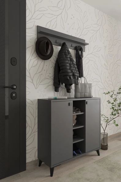 AYMOBSAN Akasya 2 Kapaklı Ayakkabılık, Vestiyer, Portmanto, Askılık, 90 cm ürün görseli 1