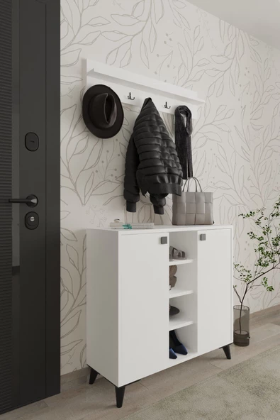 AYMOBSAN Akasya 2 Kapaklı Ayakkabılık, Vestiyer, Portmanto, Askılık, 90 cm ürün görseli 1