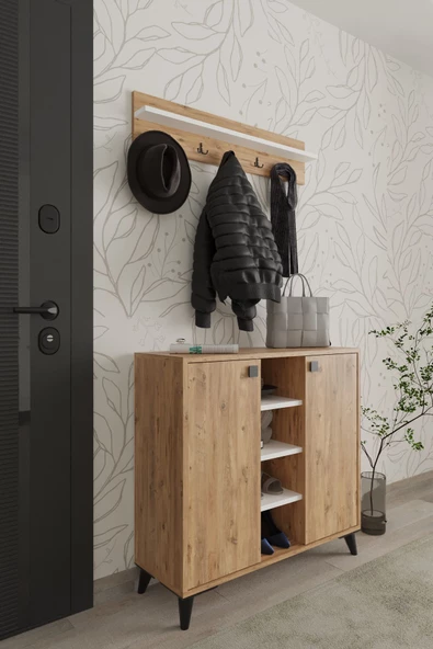 AYMOBSAN Akasya 2 Kapaklı Ayakkabılık, Vestiyer, Portmanto, Askılık, 90 cm ürün görseli 1