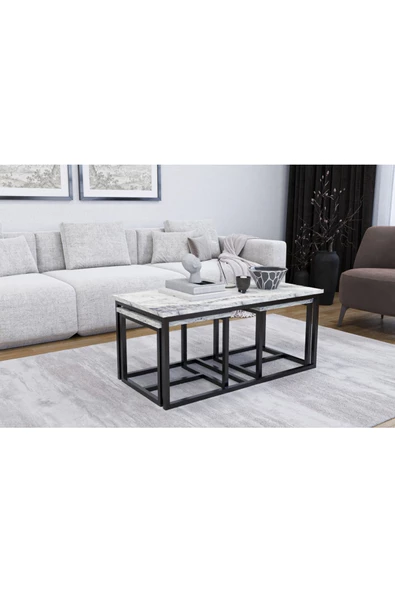 AYMOBSAN Luxor Orta Sehpa , Zigon Sehpa , Metal Ayak Masa , 3 Lü Zigon ürün görseli 1