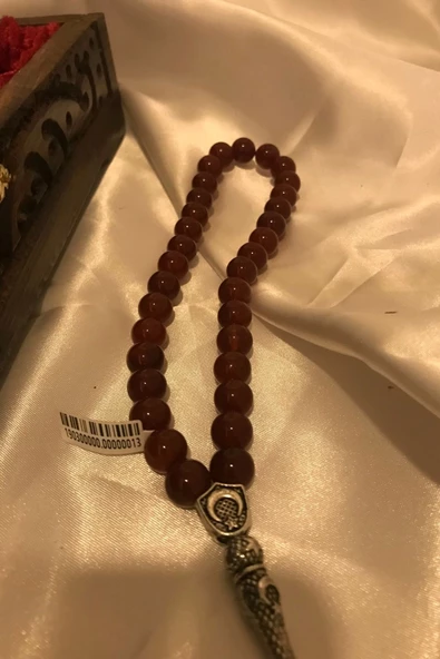 Tespih Akik Doğal Taş Tesbih Gümüş İmameli Ahşap Kutulu 8mm Akik ürün görseli 1