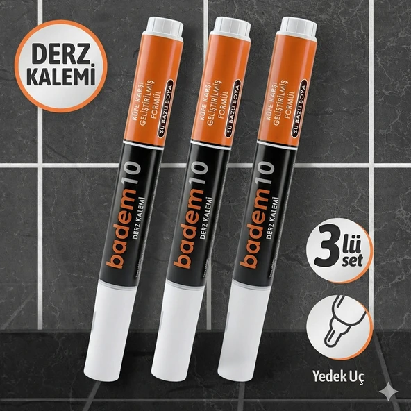 Derz Kalemi Hızlı Kuruyan Yedek Uç Su Bazlı Kokusuz Derz Dolgu Fayans Yenileme Boyası 3 Adet Beyaz ürün görseli 1