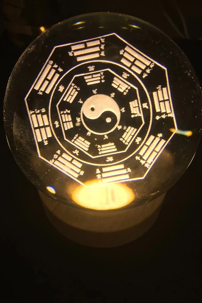 3D Led Işık Cam Küre Tek Renk Gece Lambası Yin Yan 8 cm Mega Boy ürün görseli 1