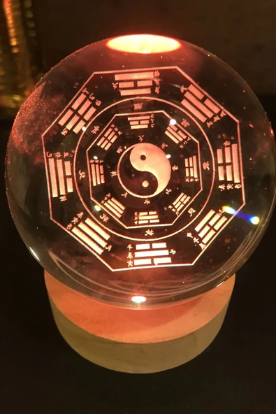 3D Led Işık Cam Küre Çok Renk Gece Lambası Yin Yan 8 cm Mega Boy ürün görseli 1