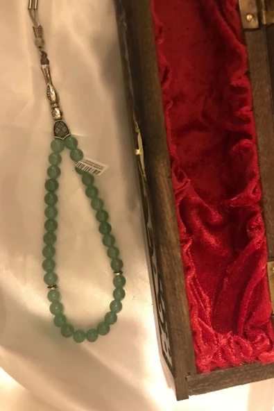 Tespih Aventurin Doğal Taş Tesbih Gümüş İmameli Ahşap Kutulu ürün görseli 1