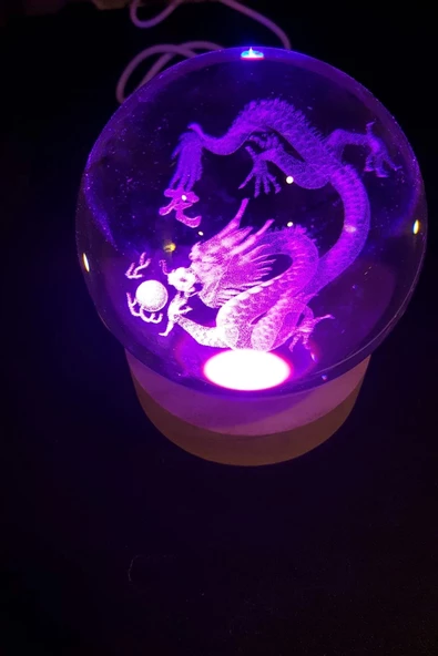 Dragon Ejderha 3D Led Işık Cam Küre Çok Renk Gece Lambası Feng Shui 8 cm Mega Boy Koruyucu ürün görseli 1