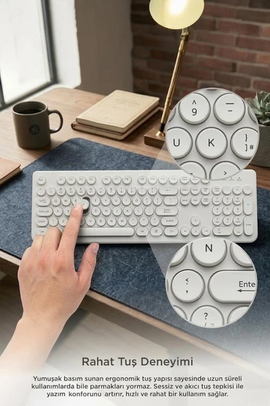 Kablolu Q Klavye Retro Daktilo Görünümlü TK09 Beyaz - Resim 6