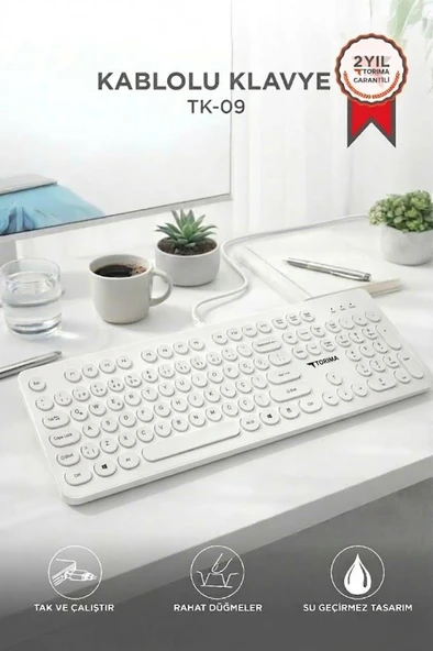 Kablolu Q Klavye Retro Daktilo Görünümlü TK09 Beyaz ürün görseli 1