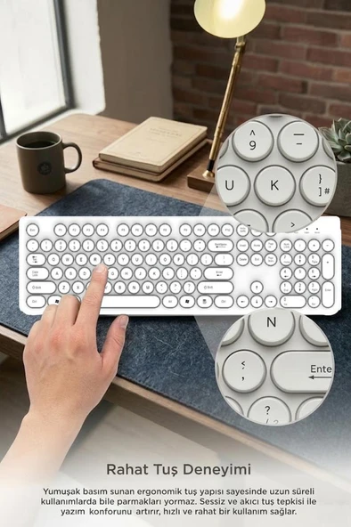 Kablolu Q Klavye Retro Daktilo Görünümlü TK09 Beyaz - Resim 5